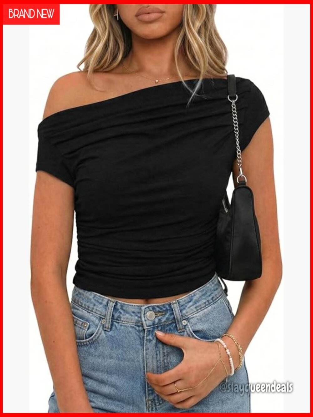 Off Shoulder Ruched Crop Top Slim Fit Short Sleeve Y2K Going Out Tee
